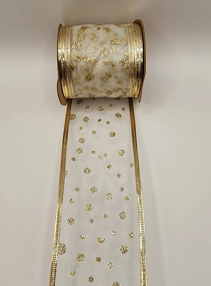 Рождественский праздник проводной органзы ленты светло-золотой -2-1/2 дюйма 6 рулонов 6 ярдов - Изображение 4 из 4