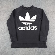 Adidas Sweatshirt Mens Small Black Trefoil Big Logo Sweater Crew Neck Pullover