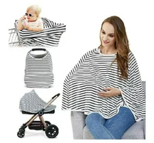Kefee Kol Nursing Cover Poncho Black & White Striped One Size Fits All