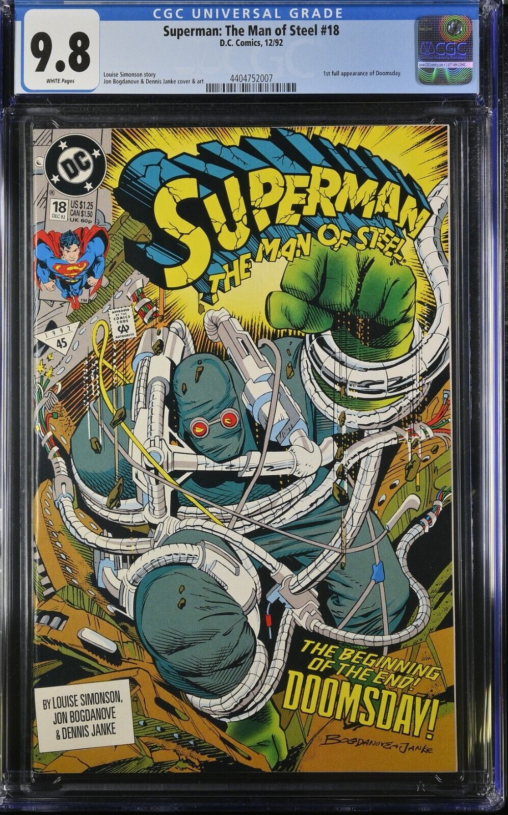 Superman The Man of Steel (1991) #18 CGC 9.8 🔑1st Appearance Doomsday🔑KEY!