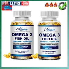 2pack Omega 3 Fish Oil 120 Capsules 3x Strength EPA & DHA, Highest Potency