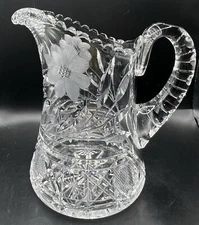 AMERICAN BRILLIANT CUT CRYSTAL  8” PITCHER floral etch