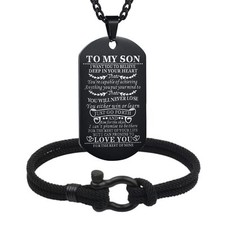 2Pcs Son Bracelet Personalized Dog Tag Necklace Inspirational Pendant Necklac...