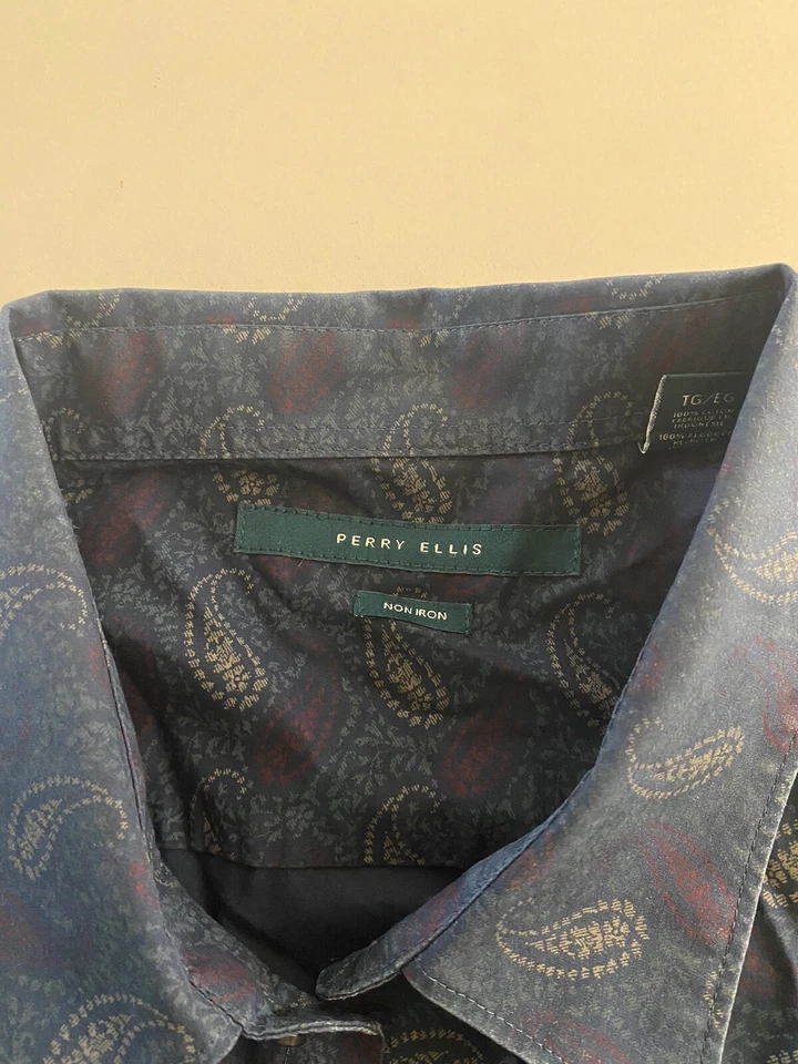 CAMISA MANGA LARGA PERRY ELLIS PAISLEY CTN XL 17 x 35/36 extra grande  Foto 3 de 4