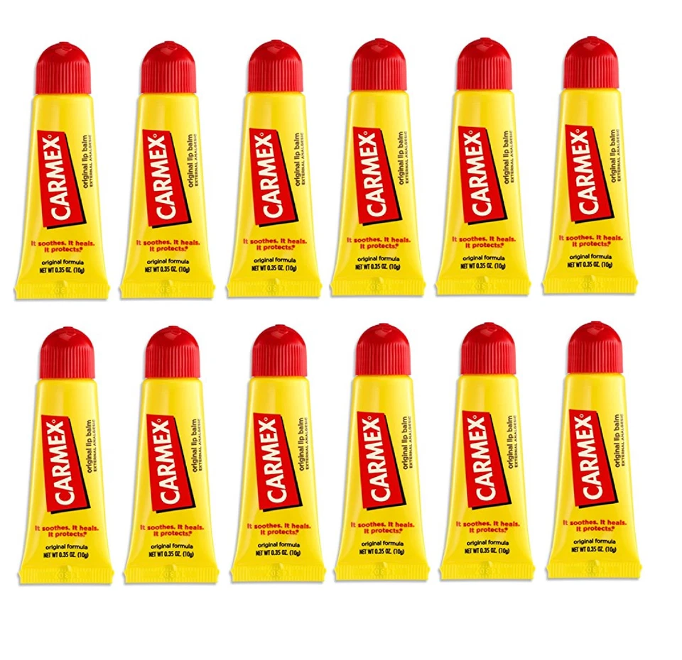 Carmex CLASSIC Moisturising Lip Balm Tube For Dry & Chapped Lips 10g x 12