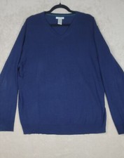Gap Mens Pullover Knit V-Neck Sweater Italian Merino Wool Navy Size XL