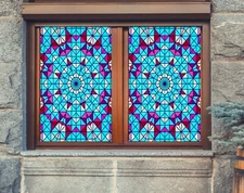 3D Blue Red Triang D50 Window Film Print Sticker Cling Stained Glass UV Block An