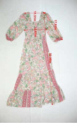 me 2 magic boho dress Me 2 Magic BOHO Paisley Hippie Long Flow Bright Color 3/4 Sleeve Dress  Womens S