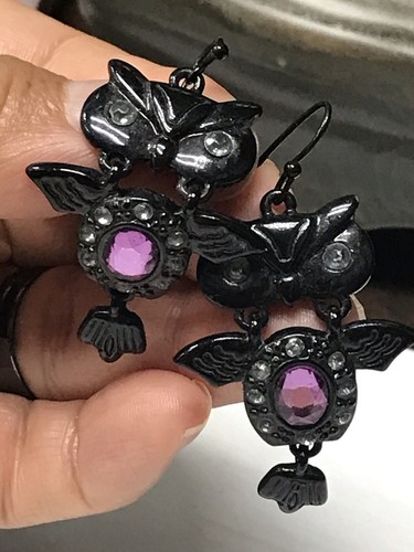 Halloween Lot Black Bat Owl Earrings Large Spider Adjustable Ring Fashion - Picture 4 of 17
