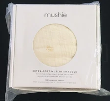 Mushie Muslin Swaddle Blanket NEW Organic Cotton Sun Print Yellow 47" x 47" Gift