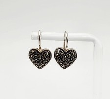 A 925 Vintage Sterling Silver Marcasite Heart Shaped Dangle Earrings