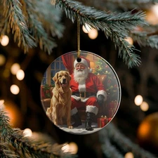 Golden Retriever Collectible Ceramic Christmas, Holiday Ornament-C101