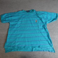 Vintage Polo Ralph Lauren Shirt Large Blue Striped Embroidered Crest Made in USA
