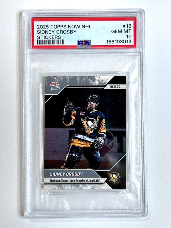 2025-26 Topps Now NHL SIDNEY CROSBY #16 Stickers PSA-10 Pittsburgh PENGUINS