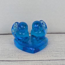 Vintage Blue Bird of Happiness Glass Birds On Heart Signed Leo Ward 1993