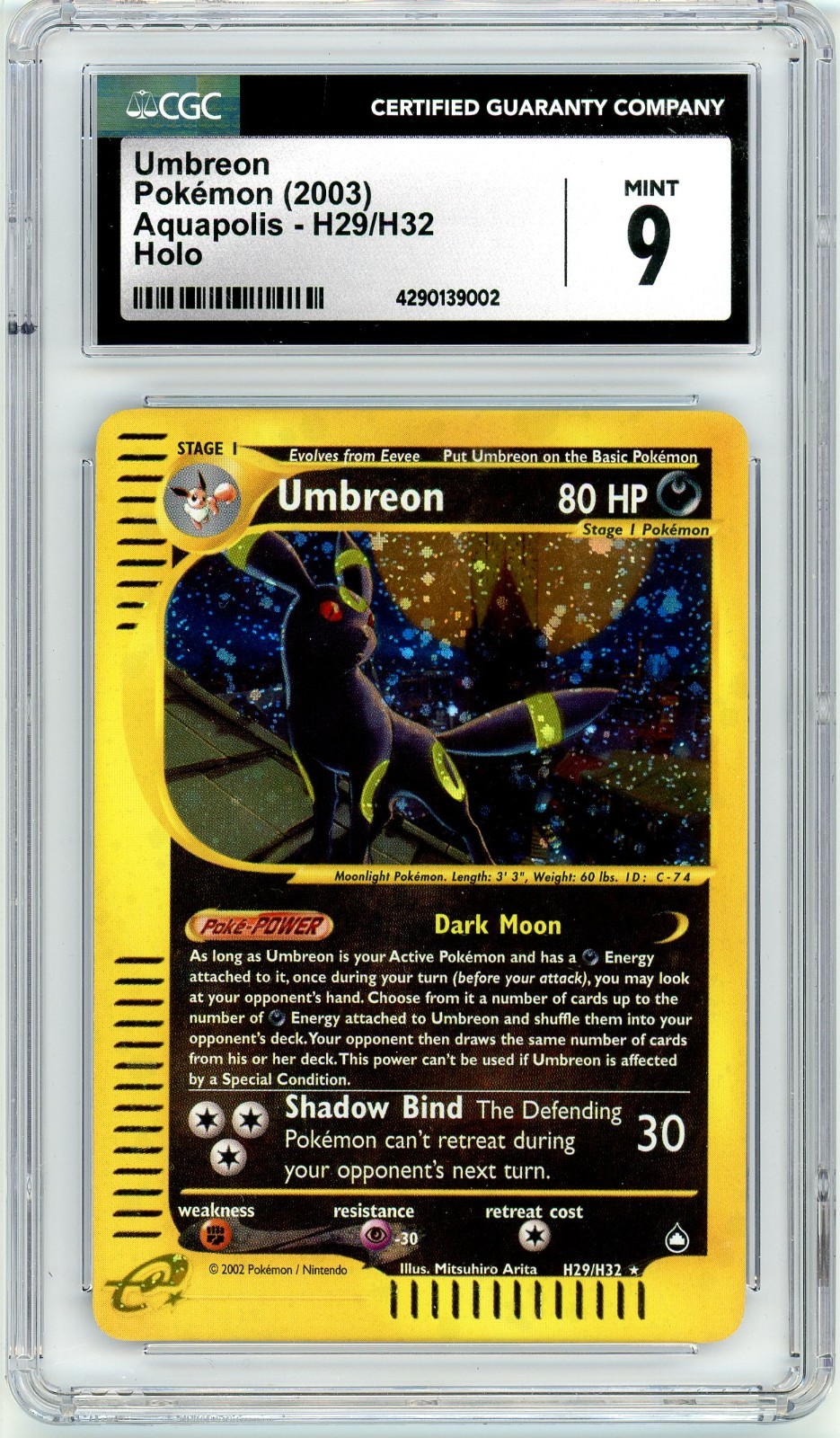 Pokemon Umbreon #H29 Aquapolis Holo Rare CGC 9 Mint