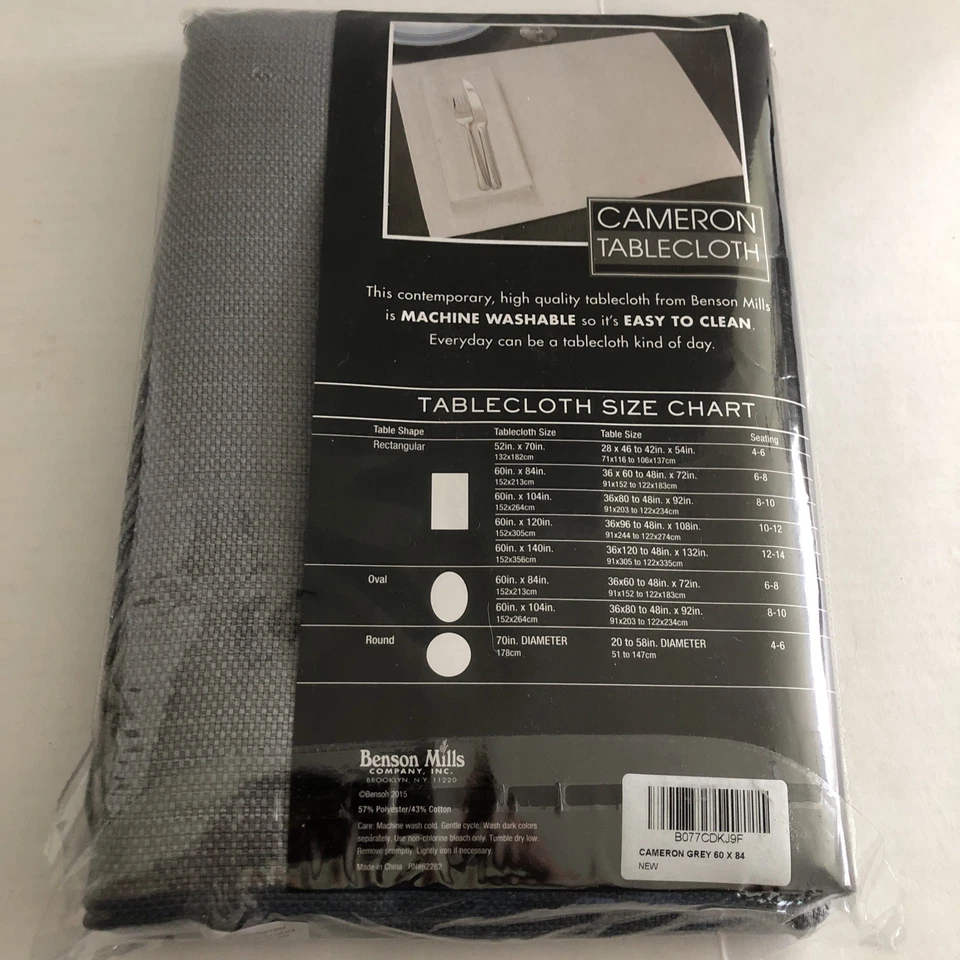 Gray Cameron Textured Fabric Table Cloth 60x84” Easy Care Benson Mills - Image 4 of 4