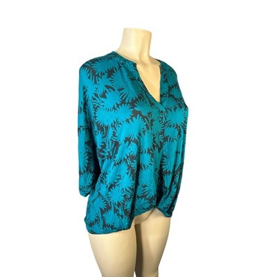 M Anthropologie Akemi + Kin Green Black Print Dolman Tie Sleeve Blouse Shirt Top