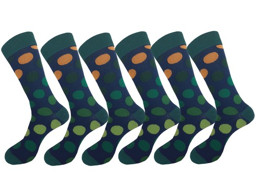 1-3-6-12PK GREEN MULTICOLOR BIG POLKA DOT DRESS SOCKS COTTON AMERICAN SIZE 10-13 - Picture 6 of 11
