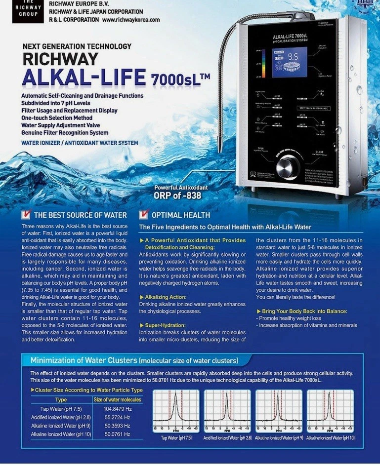 Máquina ionizadora purificadora de agua alcalina Richway Alkal-life 7000sL-nueva Foto 3 de 4
