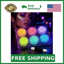 6 Colors Glow in the Dark Glitter Gel, UV Face Body Hair Makeup UV Black Li...