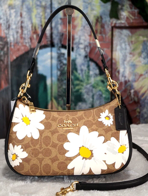 T*i様 美品 coach 花柄 レザー ボディバッグ NWT COACH TERI Shoulder X-body Bag Floral Print CZ586 TAN MULTI