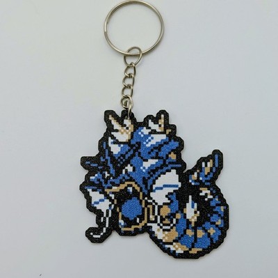 Gyarados - Pokemon Keychain Pixel Art Retro Sprite Keyring - Silver