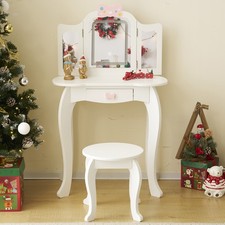 Children's Princess Dressing Table Set Round Stool Drawer Mirror Christmas Gift