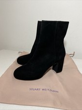 Stuart Weitzman Gianella Women's Black Suede Block Heel Ankle Booties UK 3.5