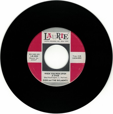 7'' 45rpm - Dion & the Belmonts - When you wish upon a Star - Laurie LR-3052