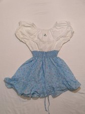Vintage Kids Toddler Peasant Dress Smocked Waist White Top Blue Skirt