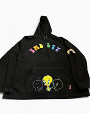 Tweety Bird Looney Tunes Full Zip Fleece Hoodie Women  s L Rainbow VTG 90s