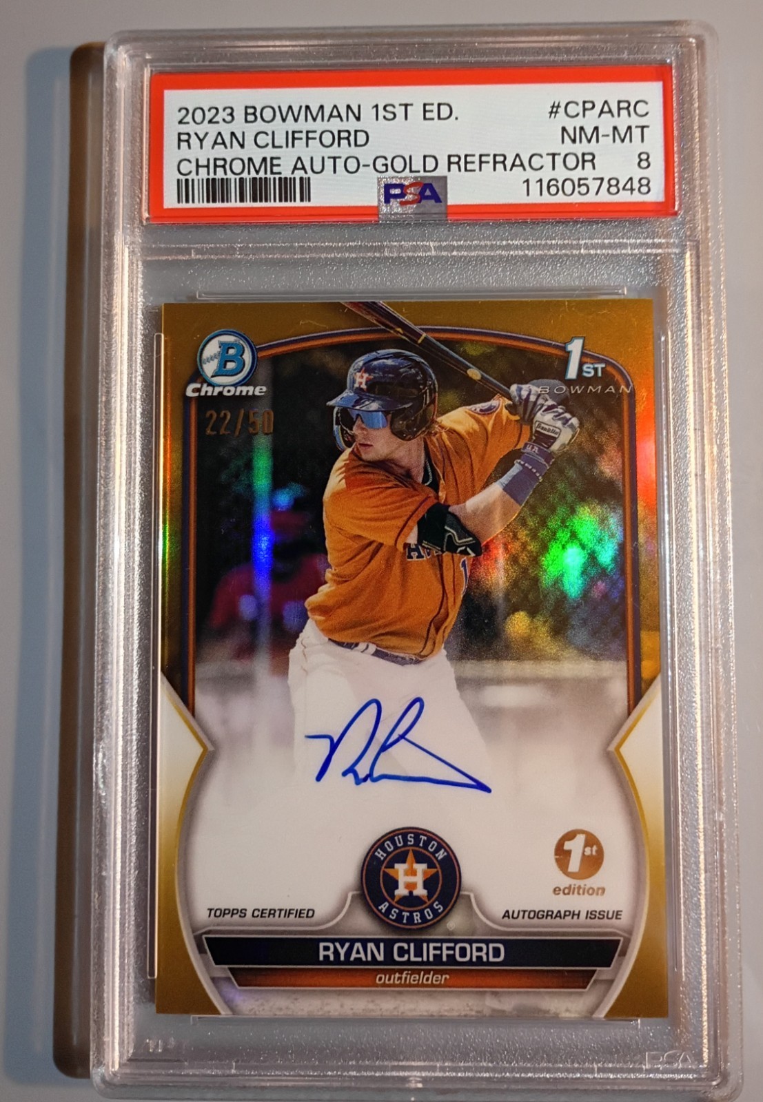 2023 BOWMAN CHROME PROSPECT 1ST ED. RYAN CLIFFORD AUTO-GOLD REFRIGERATOR #22/50