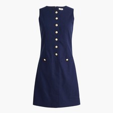 JCREW Size 12 Linen-Blend Button-Front Mini Dress in Navy $128 CK732