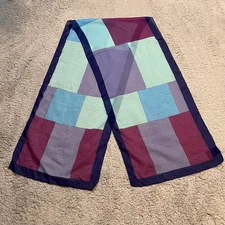 Vintage Cubist Geometric Blue Purple Sheer Scarf Italy 12.5 X 56 Polyester