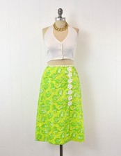Vintage 1970s Lilly Pulitzer Tiger Novelty Print Green Yellow Lace Skirt