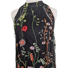 Cato Embroidered Floral Dress Womens Size Medium Black Lined Sleeveless Garden