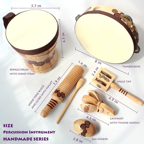 Wooden Musical Instruments Set for Kids Percussion Natural Wooden Music Kit - Picture 6 of 8