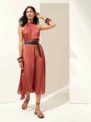 Banana Republic 6P Soft Satin Midi Dress Petite #759070 Rust