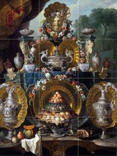 Still Life with Silver Tile Mural Kitchen Bathroom Wall Backsplash Art 12.75x17