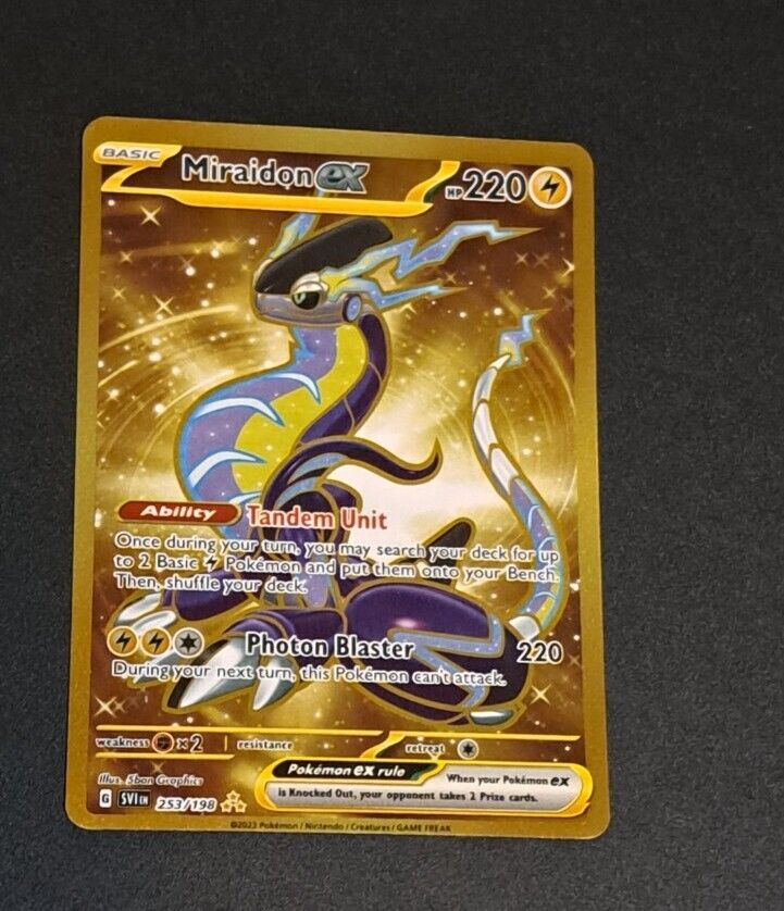 Miraidon EX Gold - Pokemon Scarlet & Violet GOLD SECRET RARE 253/198 –  NM/M, Hobbies & Toys, Memorabilia & Collectibles, Stamps & Prints on  Carousell