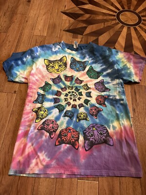 Tie-Dyed Cat  Hypnotic  Tee Womens Size Medium