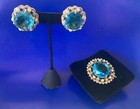 Vintage Signed ART Sky Blue Glass Rhinestone & Faux Pearl Pin Earrings Set — photo 1