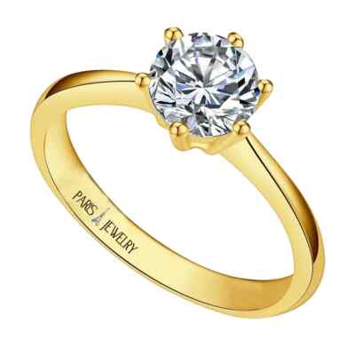 18K Yellow Gold 2ct Created White Sapphire Round Engagement Wedding Ring Plated