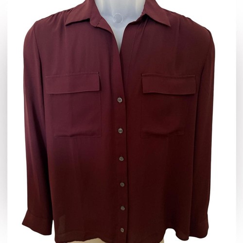 ANN TAYLOR Factory Wine Burgundy Button Work Blouse Casual Top Women S Small