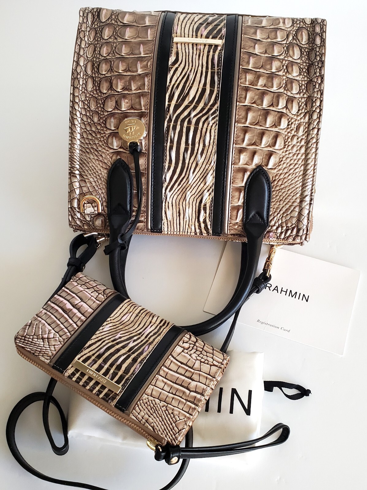 🌹Brahmin Caroline Satchel Biscuit Nakoma Leather Crossbody Bag+Wallet NWT**HTF image 9