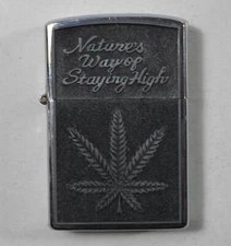 STAR - I 07A METALLIC SILVER PETROL LIGHTER "NATURE'S WAY OF STAYING HIGH"