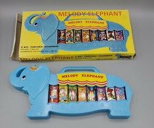 Vintage Blue Melody Elephant 8 Key portable Xylophone In Box Child s Musical Toy