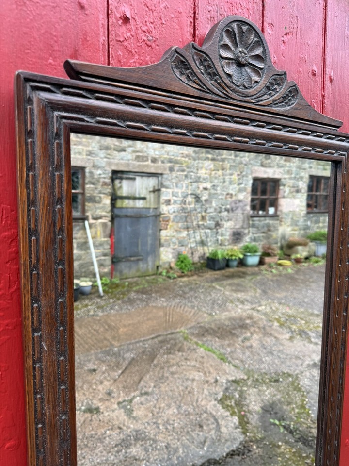 OLD CHARM Carved Oak Wall Mirror WOOD BROS 76cm x 39cm eBay