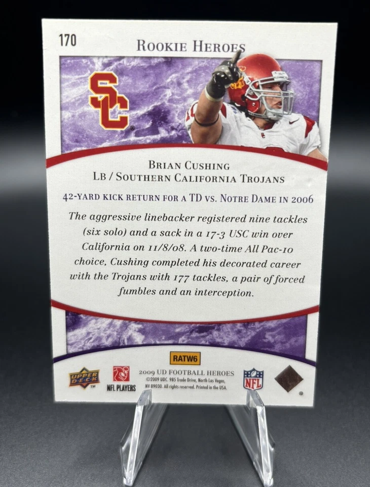 2009 Upper Deck Football Heroes Purple 01/10 eBay 1/1 Brian Cushing 169 Non Auto - Image 2 of 2